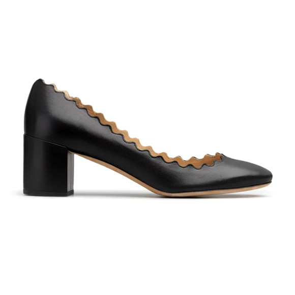 Chloe Shoes - CHLOE Lauren Scalloped Pump in Black Women's Leather Shoes Size 39.5
